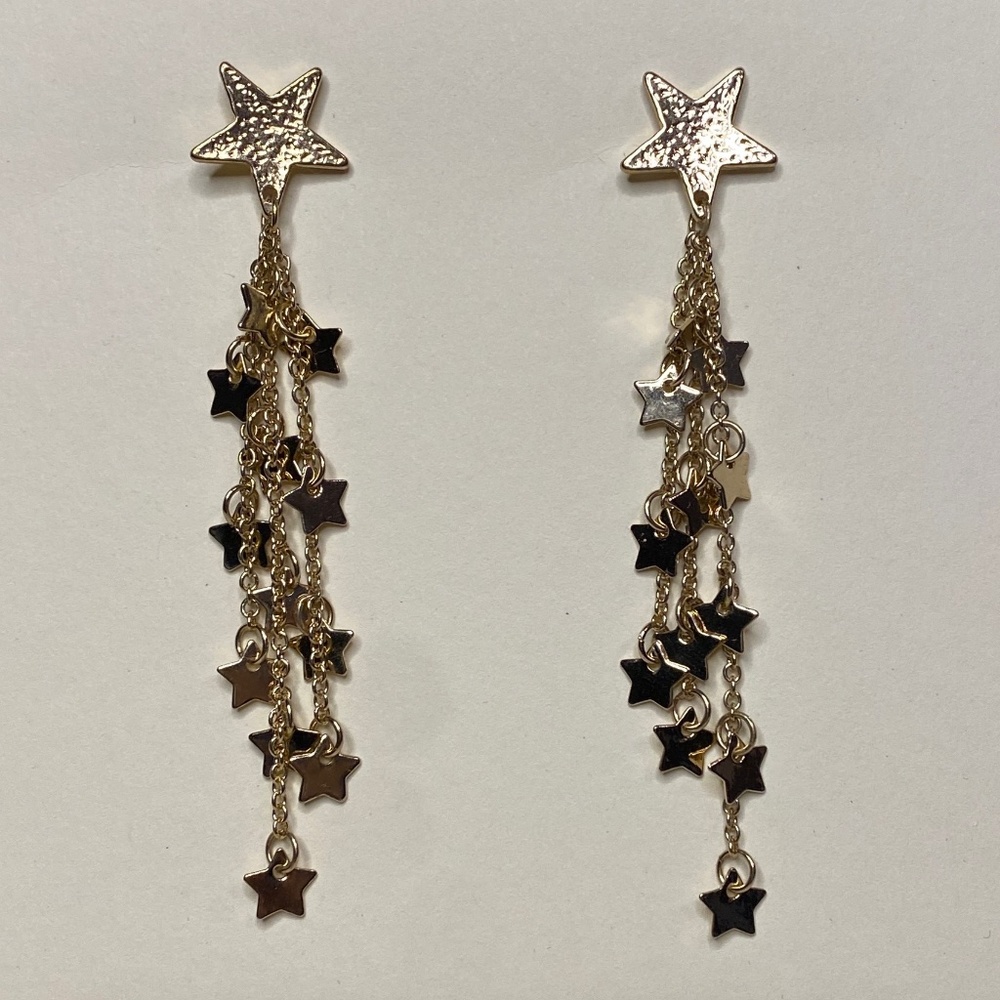 Star Spangle Dangle Gold Finish Earrings